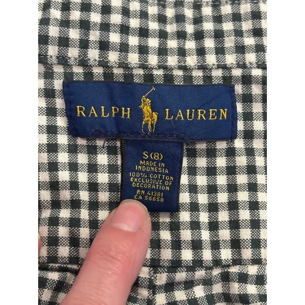 Ralph Lauren Oxford Button Down Long Sleeve Shirt Green Checkered Preppy Kids